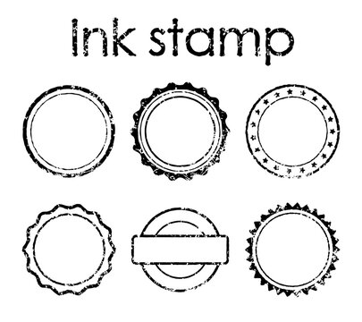 Blank ink stamp set, rubber seal texture effect, template vector design element.