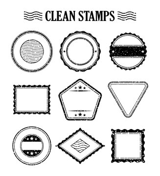 Blank clean ink stamp set, rubber seal texture effect, template vector design element.