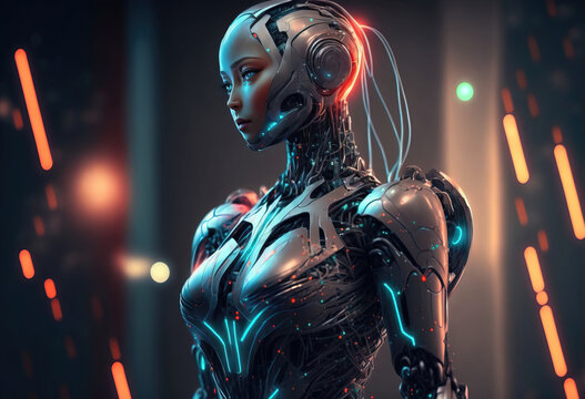 Artificial intelligence, abstract cyborg android. is not based on any real person. generative AI	
