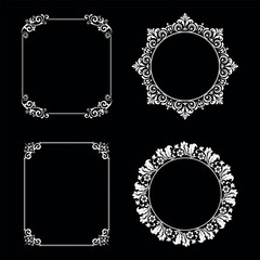 Set of decorative frames Elegant vector element for design in Eastern style, place for text. Floral black and white borders. Lace illustration for invitations and greeting cards.