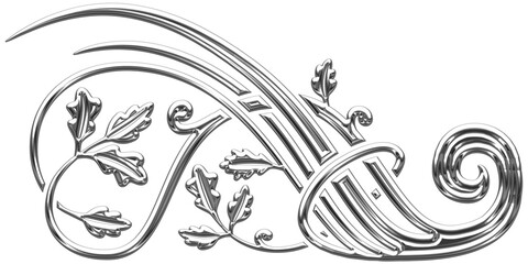 Art deco silver arabesque with oak branches. Art Deco style vector illustration with silhouettes of oak leaves creating a symbol