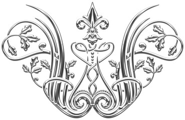 Art deco silver symbol. Art Deco style vector illustration with silhouettes of oak leaves creating a border