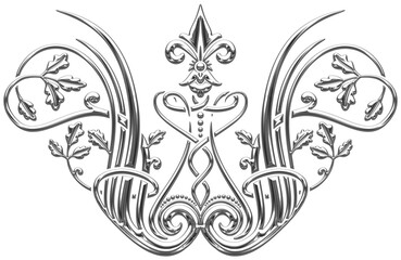 Art deco silver symbol. Art Deco style vector illustration with silhouettes of oak leaves creating a border