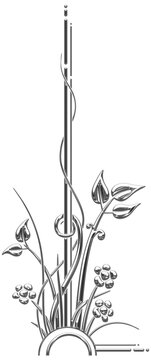Art Deco silver symbol with flowers and leaves. Art Deco style vector illustration with silhouettes of leaves and flowers creating a border