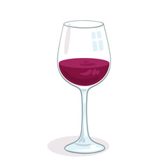 A glass of red wine. In cartoon style. Isolated on white background. Vector flat illustration.