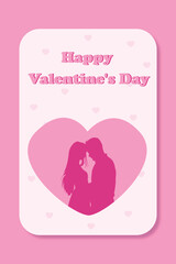 Postcard Happy Valentine's day flat vector illustration silhouette couple