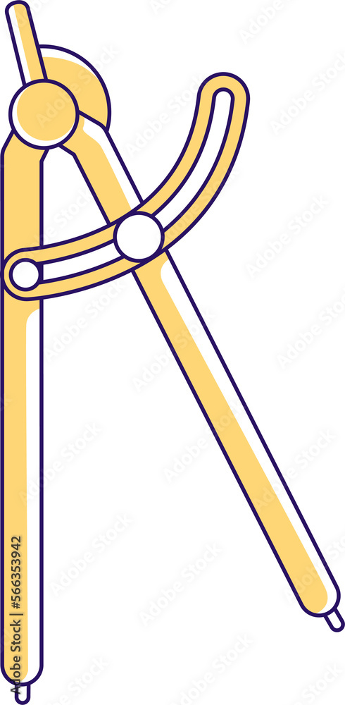 Poster pair of compasses semi flat color raster element. full sized object on white. technical tool for dra