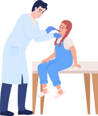 Little girl visiting doctor semi flat color raster characters. Posing figures. Full body people on white. Pediatric simple cartoon style illustration for web graphic design and animation