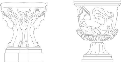 Vector illustration sketch of classic greek roman large plant pot