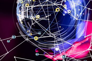 Global network. Blockchain. 3D illustration. Neural networks and artificial intelligence. Abstract  - connection