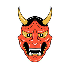 Traditional japanese culture mask hannya devil kabuki theater demon angry emotion head flat vector illustration isolated on white background
