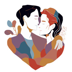 Romantic couple in love vector illustration, non binary person, LGBT, LGBTQ+, partnership and trust, deep friendship, hug