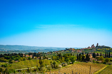 view of hilltop city in Tuscany, italy, san gimignano