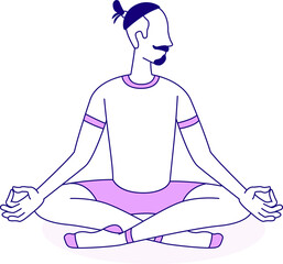 Man meditates semi flat color raster character. Posing figure. Full body person on white. Hobby at home. Healthy lifestyle simple cartoon style illustration for web graphic design and animation