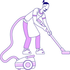 Man with vacuum cleaner semi flat color raster character. Standing figure. Full body person on white. Guy cleaning floor at home simple cartoon style illustration for web graphic design and animation