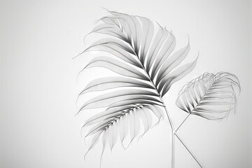  a black and white photo of a palm tree leaf on a gray background with a white background and a black and white photo of a palm tree leaf.  generative ai