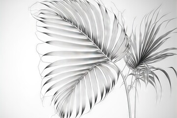  a black and white photo of two palm leaves on a white background with a black and white border around the edges of the image and the image.  generative ai