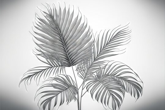  a black and white photo of a palm tree with a basket on it's back and leaves on the top of the tree, in front.  generative ai