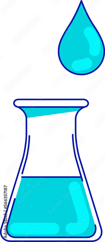 Poster laboratory conical flask semi flat color raster element. full sized object on white. lab glassware. 