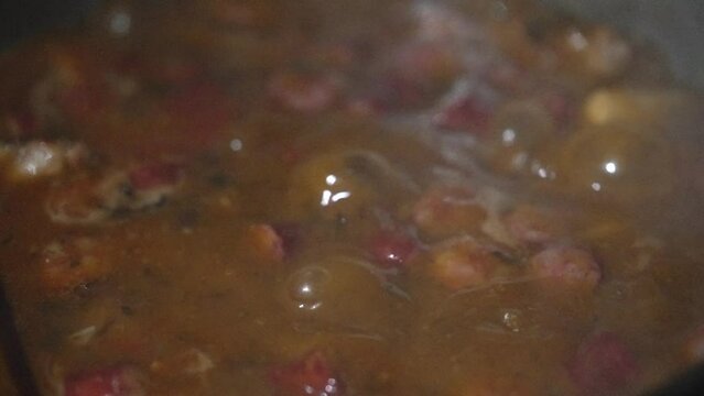 Close-up of boiling soup