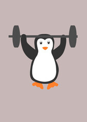 Cute penguin living a healthy lifestyle, working out in the gym