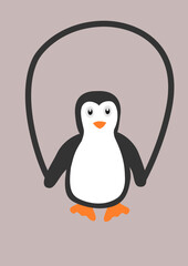 Cute penguin living a healthy lifestyle, working out in the gym