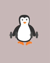 Cute penguin living a healthy lifestyle, working out in the gym