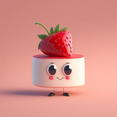 Cute Cartoon Strawberry Cheesecake Character 