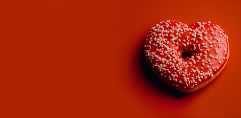 Heart shape donut on red background