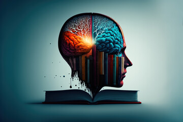 Enlightened brain by learning books silhouette 
 Generative AI