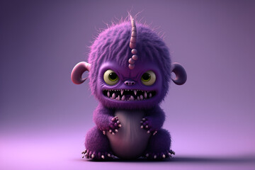 Cute purple little monster  Generative AI