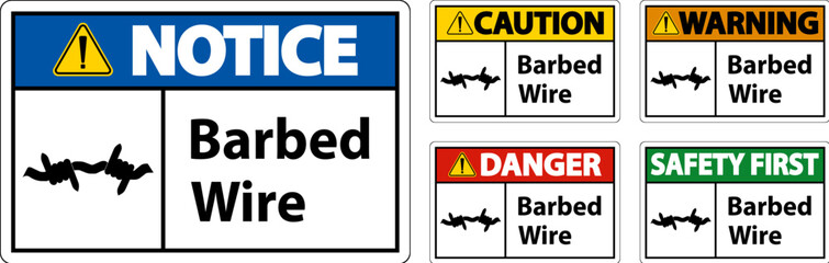 Caution Sign Barbed Wire On White Background