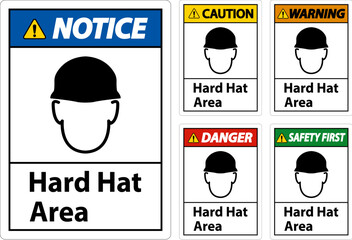 Hard Hat Protection Required Area Sign On White Background