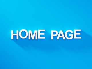 Home page white text word on blue background with soft shadow, web page banner start landing page