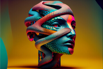 Beautiful abstract surreal geometric head of a snake concept, contemporary colors and mood social background.	 - obrazy, fototapety, plakaty