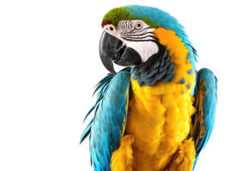 Blue and yellow Macaw in front _ Generative AI