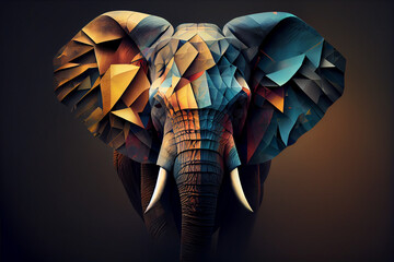 Beautiful abstract surreal geometric elephant head concept, contemporary colors and mood social background. Generative AI technology.