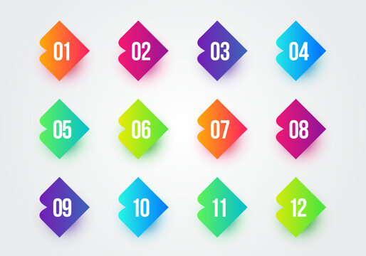 Twelve Colorful Square Shaped Bulletpoints 