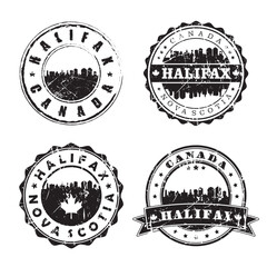 Obraz premium Halifax Nova Scotia Stamp Skyline Postmark. Silhouette Postal Passport. City Round Vector Icon Set. Vintage Postage
