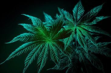 Marijuana leaves, cannabis on a dark background. Generative AI,