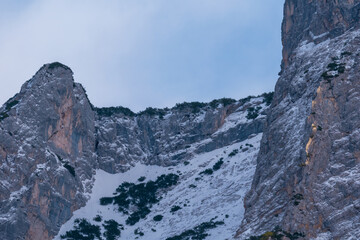 Fototapeta premium Alpine Majesty: Snow-Kissed Austrian Peaks (Ehrwald, Austria)