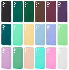 silicone cases for the phone, on a white background in isolation collage