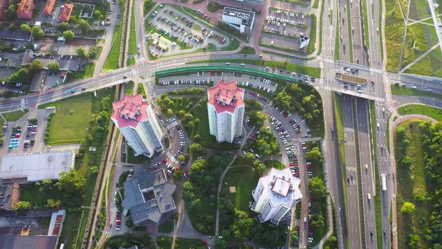 Buildings at Walenty Rozdzienski Estate called The Stars in Katowice, Poland, 4k