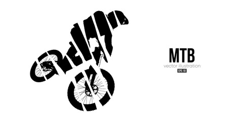 Abstract silhouette of a mtb rider, man is doing a trick, isolated on white background. Mountain cycling sport transport. Vector illustration