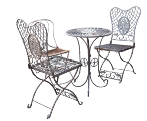 Set of metal garden furniture, table and three chairs