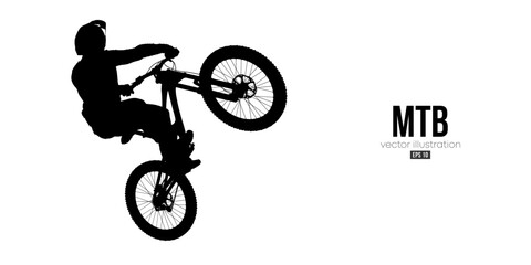 Abstract silhouette of a mtb rider, man is doing a trick, isolated on white background. Mountain cycling sport transport. Vector illustration