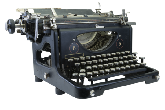 Ancient black typewriter isolated, transparent, png