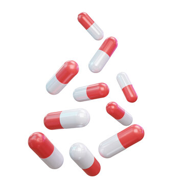 White and red capsules isolated on transparent background. 3d render. PNG. Tablets, medicine concept. 3D rendering, for web, ui, ux. Pills. Health	