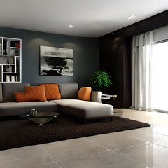 Modern home interior background, loft interior, white and gray background.