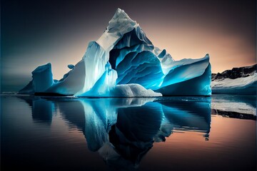 Impressive iceberg with blue ice and beautiful reflection on water in Antarcticmade with. Generative AI